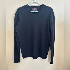 Black Brown 1826 Men's V-Neck Black 100% wool lightweight Sweater